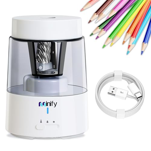 Electric Pencil Sharpener for Classroom, Auto-Stop, 3 Modes | Fast Sharpen in 3s, Rechargeable, Heavy Duty Blade, Suitable for No.2(6-8mm) Pencils, School/Home/Office - color: White