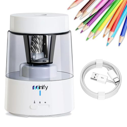 Electric Pencil Sharpener for Classroom, Auto-Stop, 3 Modes | Fast Sharpen in 3s, Rechargeable, Heavy Duty Blade, Suitable for No.2(6-8mm) Pencils, School/Home/Office - color: White