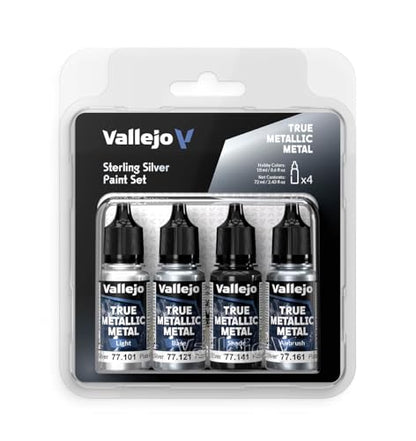 Vallejo - Sterling Silver Set, True Metallic Metal, 4 Bottles x 0.6 fl.oz. - color: Sterling Silver