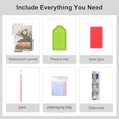 RYMILIE Diamond Art Kits for Adults Flowers and Books 12x16inch - color: DP03343