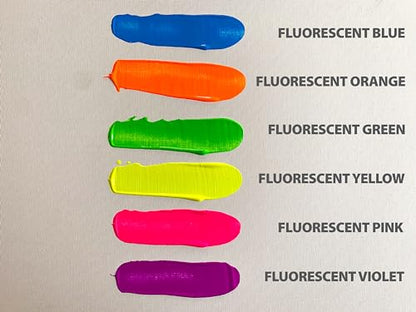 milo Fluorescent Acrylic Paint Set, 6 Neon UV Colors, 16 oz Bottles | Glows in Black Light, AP Certified Non-Toxic, Made in USA, Arts & Crafts Paints for Artists, Student, Hobby Painters, Mixable - style: Fluorescent Set 6 x 16 oz