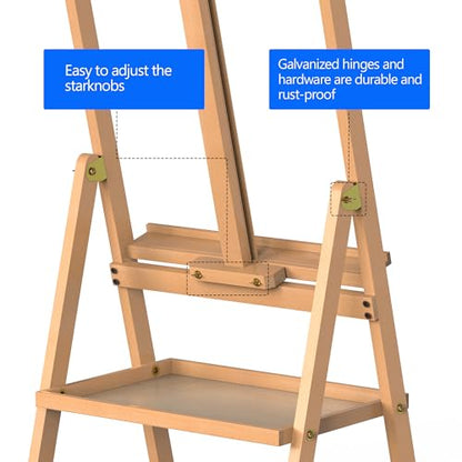 Beech Wood H-Frame Art Easel Adjustable 58"-75" Professional Studio Easel with Storage, Holds Up to 36" Canvas - color: EASEL-B