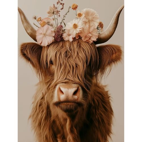 Canrichshop Cow Adult Paint by Number Kits,Highland Cow DIY Acrylic Painting by Numbers Without Frame,Easy Oil Adult Paint by Numbers on Canvas for Decor 16x20inch - color: MT22728
