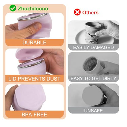 Collapsible Cup with Lid - 6oz Mini Silicone Folding Travel Cup with Steel Rim - BPA Free Small Portable Pocket Cup for Camping, Hiking, Kids, Mouthwash & Pills (Light purple) - color: Light Purple