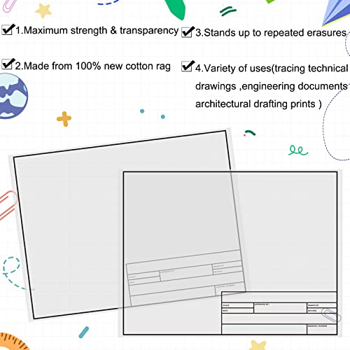 Geyee 10 Sheets Architectural Vellum Paper 18" x 24" Drafting Vellum Tracing White Translucent Drafting Paper Rag with Border and Title Block for Drawing Sketching Architecture Building