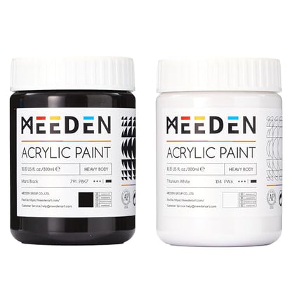 MEEDEN Black and White Acrylic Paint: 300ml/10oz x 2 Jars Heavy Body Gloss | Thick Art Paints for Professional Artists Painting on Canvas - color: Titanium White + Intense Black - 300ml
