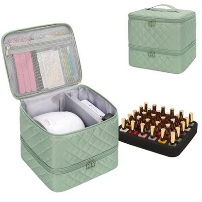 Nail Polish Organizer Bag Holds 30+ Bottles (15ml/0.5 fl.oz) &UV Nail Lamp - color: 02-Green, size: 30 Bottles