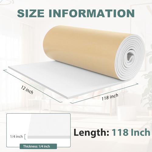 FONUNO Neoprene Foam Padding with Adhesive Closed Cell Foam, White | Self Adhesive Foam Sheets Neoprene Foam Roll Padding for Gaskets Liner Crafts DIY, 12" Wide x 118" Long x 1/4" Thick - color: White, size: 12" Wide x 118" Long x 1/4" Thick