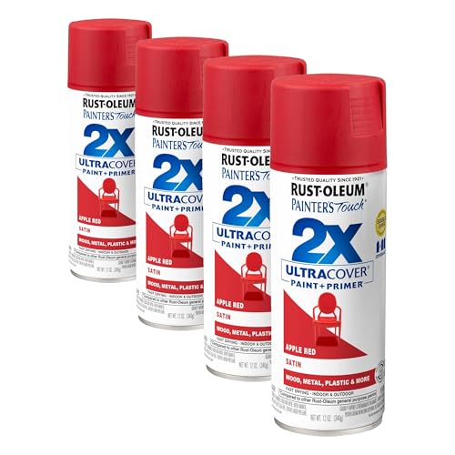 Rust-Oleum 334094 Painter's Touch 2X Ultra Cover Spray Paint, 12 oz, Satin Apple Red (Pack of 4) - color: Satin Apple Red, size: 12 Ounce (Pack of 4)