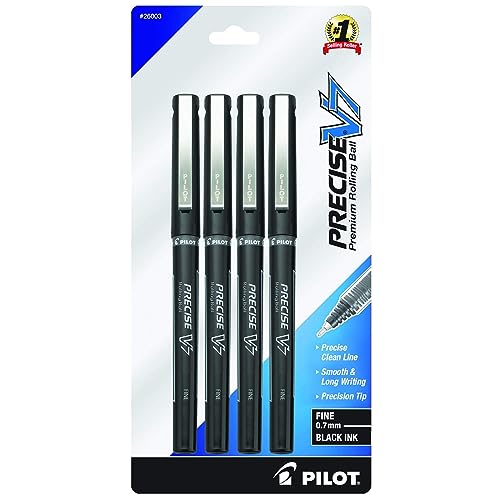 PILOT, Precise V7, Fine Point 0.7 mm, Black Ink Pens, Pack of 4 - size: 4 Count (Pack of 1), style: V7 Stick