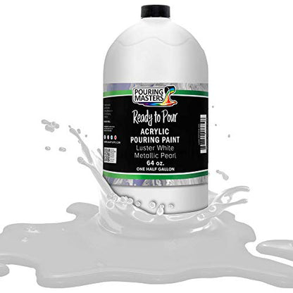 Pouring Masters Luster White Metallic Pearl Ready to Pour Acrylic Pouring Paint - Premium 64-Ounce Pre-Mixed Fluid Acrylic Paint - Fluid Art Supplies for Canvas, Wood, Paper, Tile & Rocks | Ready to Pour, Premium Pre-Mixed Fluid Acrylic Paint - Fluid Art