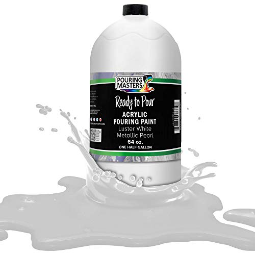 Pouring Masters Luster White Metallic Pearl Ready to Pour Acrylic Pouring Paint - Premium 64-Ounce Pre-Mixed Fluid Acrylic Paint - Fluid Art Supplies for Canvas, Wood, Paper, Tile & Rocks | Ready to Pour, Premium Pre-Mixed Fluid Acrylic Paint - Fluid Art