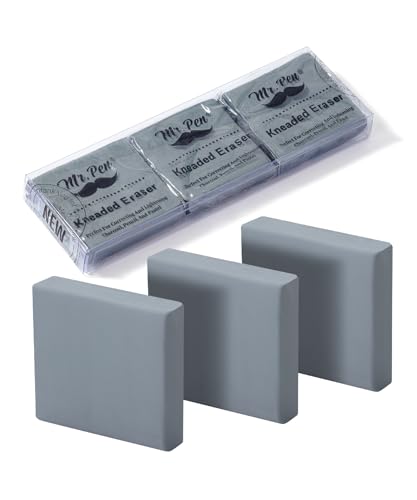 Mr. Pen- Kneaded Erasers, 1.44" x 1.36", 3 Pack, Gray - color: Gray, size: 3 Pack, 1.44" x 1.36"