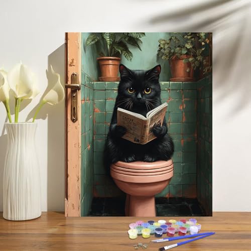 obterie Black Cat Paint by Numbers Kit for Adults Beginner Animals Oil Painting Kit Adult Paint by Number Kits on Canvas DIY Painting for Beginners Art by Numbers for Gifts Home Wall Decor 16x20 Inch - color: YF031