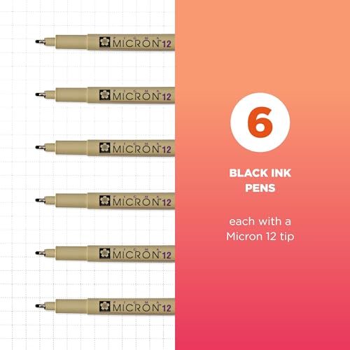 SAKURA Pigma Micron Fineliner Pens, Black, 12 Point, 0.70 mm, 6 Pack - style: 12 Point Size