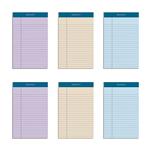 Tops Docket Writing Tablet, 5 x 8 Inches, Perforated, Assorted Colors: Orchid, Ivory, Blue, Narrow Rule, 50 Sheets per Pad, 6 Pads per Pack (99601) - size: True
