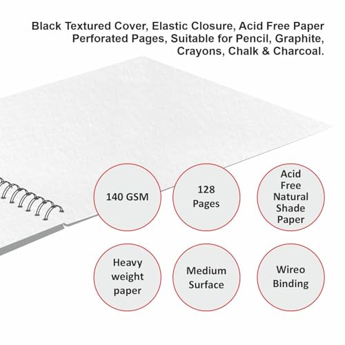 Creo Crafts 9" x 12" SketchO Sketchbook_Top Spiral Wire-O Bound_128 Pages (64 Sheets) 140gsm | Landscape Hardcover, Acid-Free Natural Shade Paper for Artists, Students & Travel Sketching - size: A4