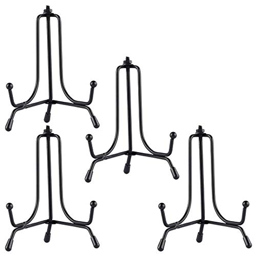 Mocoosy 4 Pack 4 Inch Improved Anti-Slip Plate Stands for Display | Plate Holder Display Stand, Picture Frame Holder Stand, Black Iron Easel Stands for Photo, Decorative Plate and Tabletop Arts - size: 4 Inch