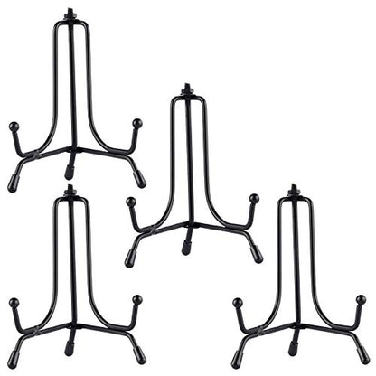 Mocoosy 4 Pack 4 Inch Improved Anti-Slip Plate Stands for Display | Plate Holder Display Stand, Picture Frame Holder Stand, Black Iron Easel Stands for Photo, Decorative Plate and Tabletop Arts - size: 4 Inch