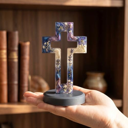 Cross Resin Mold Set with Base, Silicone Standing Cross Molds and Cross Pendant Necklace Molds, DIY Epoxy Resin Mold Kit with 5 Black Cords and 5 Jump Rings for Resin, Soap, Wax, Plaster Crafts