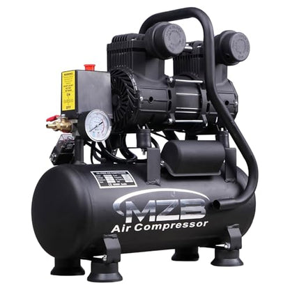 MZB 2.4 Gallon Ultra Quiet Air Compressor 110V/60Hz 1.2HP 5.65CFM, MAX 115PSI Steel Tanks Oil-Free 70dB Noise Level Air Compressor for Spray Painting, Auto Repair, Carpentry Decoration - size: MZB-850H-9