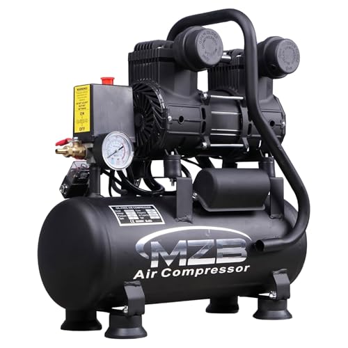 MZB 2.4 Gallon Ultra Quiet Air Compressor 110V/60Hz 1.2HP 5.65CFM, MAX 115PSI Steel Tanks Oil-Free 70dB Noise Level Air Compressor for Spray Painting, Auto Repair, Carpentry Decoration - size: MZB-850H-9
