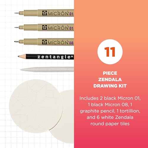 SAKURA #50113 Zentangle 11 Pc Set w/Zendala Round WhiteTiles (4-5/8"" in Diameter), white - size: 1 Count (Pack of 11)