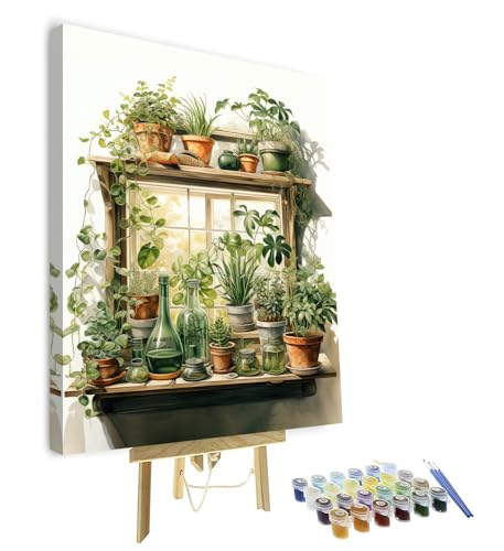 TUMOVO Framed Paint by Number for Adults Green Plant, Paint by Numbers Kit for Adults Leaf, DIY Acrylic Paint by Numbers Kits on Canvas Potted, Acrylic Painting Kits Art Crafts 16"x20" - color: Green Plant - Framed