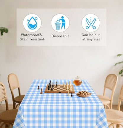 HEIPINIUYE 6 Pack Blue Gingham Tablecloth Disposable 54 x 108 Inch Blue and White Plaid Plastic Table Cloth Disposable Rectangle Table Cover for Party Birthday Picnic Checkered Tablecloths - color: Blue Gingham Tablecloth, size: 6 Pack