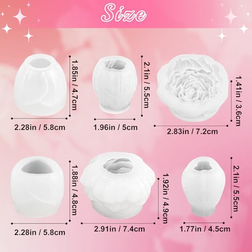 Flower Candle Molds, Set of 6 Peony Rose Tulip Different Shaped - color: 6 Pcs Flower Candle Molds
