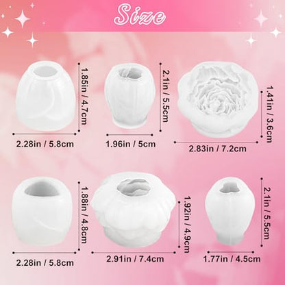 Flower Candle Molds, Set of 6 Peony Rose Tulip Different Shaped - color: 6 Pcs Flower Candle Molds