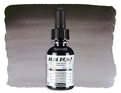Schmincke - AQUA DROP, liquid, pigment-based watercolorcolour, neutral grey in 30 ml pipette bottle, 24720034, for watercolorpainting, urban sketching, calligraphy, handlettering, lightfast - color: 720 neutral grey