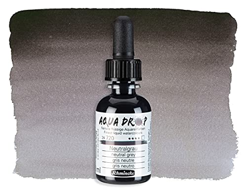 Schmincke - AQUA DROP, liquid, pigment-based watercolorcolour, neutral grey in 30 ml pipette bottle, 24720034, for watercolorpainting, urban sketching, calligraphy, handlettering, lightfast - color: 720 neutral grey