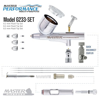 Master Airbrush G233 Performance Pro Airbrush Kit with 3 Nozzle Sets - size: Without Hose
