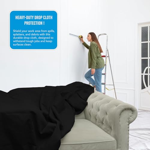 Black Canvas Drop Cloth 8x10 FT – Premium Painter’s Tarp for Painting, Staining & Cleaning Projects - color: Black, size: 8/10-PACK-1
