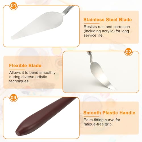 HARFINGTON Palette Knife Painting Tool 3.27" x 1.06" Stainless Steel Art Spatula Pallet Knives Scrapers Tools with Plastic Handle for Acrylic Oil Canvas Mixing Spreading, Red/Silver - size: 3.27" x 1.06"
