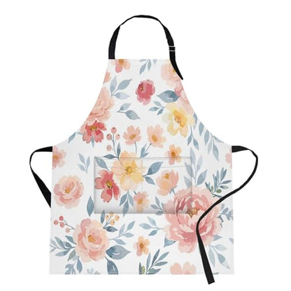 Britimes Apron with Pockets, 32x28 inch, for Women Men, Rose Pink Flower - color: Pink Floral