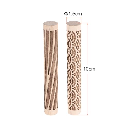 HARFINGTON 2pcs Wood Clay Roller 4"Water Wave Wood Grain Texture Pattern Rolling Pins Pottery Tools Rollers for Clay Baking Dough Playdough DIY - style: Water Wave + Wood Grain