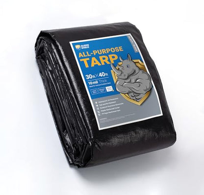 GUARD SHIELD Tarps Heavy Duty Waterproof 30x40 Feet Black Poly Tarp Cover Outdoor Thick UV Resistant Tarpaulin with Grommets 10mil - color: Black, size: 30x40