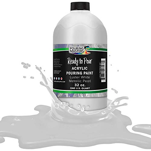 Pouring Masters Luster White Metallic Pearl Ready to Pour Acrylic Pouring Paint - Premium 32-Ounce Pre-Mixed Fluid Acrylic Paint - Fluid Art Supplies for Canvas, Wood, Paper, Tile & Rocks | Ready to Pour, Premium Pre-Mixed Fluid Acrylic Paint - Fluid Art