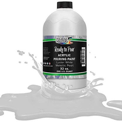 Pouring Masters Luster White Metallic Pearl Ready to Pour Acrylic Pouring Paint - Premium 32-Ounce Pre-Mixed Fluid Acrylic Paint - Fluid Art Supplies for Canvas, Wood, Paper, Tile & Rocks | Ready to Pour, Premium Pre-Mixed Fluid Acrylic Paint - Fluid Art