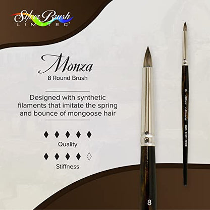 Silver Brush Limited Monza Short Round Oil and Acrylic Paintbrush, Size 8 | Short Handle, Fine Point Stiff Synthetic Mongoose Bristle, Thin and Broad Lines, Superb Paint Absorbency, Tabletop Painting - size: Size 8