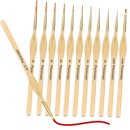 Detail Paint Brushes Set, 12PC Miniature Brushes for Fine Detailing & Art Painting, Small Tiny Paint Brush Perfect for Acrylic, Paint by Number, Figurine, Craft, Models (Wood) - color: Wood