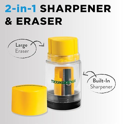 Ticonderoga Duo 2-in-1 Pencil Sharpener & Eraser, Yellow, 1 Count | Ideal for writing, drawing, schoolwork, classrooms and office use - size: 1 Count (Pack of 6)