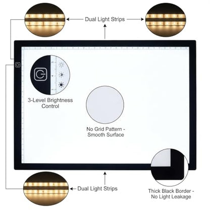 Premium A3 LED Tracing Light Pad for Diamond Art Painting - 3-Level Adjustable Brightness, No Mesh No Dot Technology, Ultra-Thin USB Powered Light Box for Sketching, Weeding Vinyl, Drawing, Design - size: A3 Premium