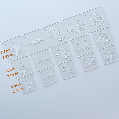 15 Pieces Acrylic Mandala Drawing Stencils, 3 Sizes 2.95/2.56/2.17 Inches with Metal Ring for Dot Art, Painting