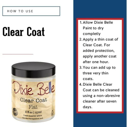 Dixie Belle Paint Company - Clear Coat Flat (8oz) - Polyacrylic Topcoat | Soft Matte Finish Polyacrylic Topcoat - Chalk-Friendly Furniture Paint Finish - color: Flat, size: 8 Fl Oz (Pack of 1)