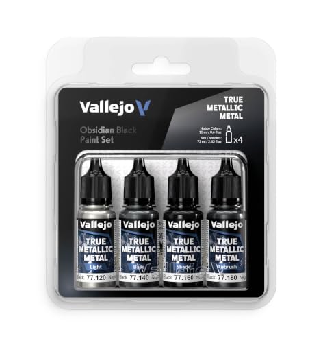 Vallejo - Obsidian Black Set, True Metallic Metal, 4 Bottles x 0.6 fl.oz. - color: Obsidian Black