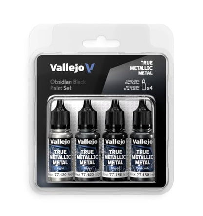 Vallejo - Obsidian Black Set, True Metallic Metal, 4 Bottles x 0.6 fl.oz. - color: Obsidian Black