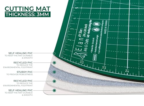 Elan Cutting Mat A3 Green, Self Healing Cutting Mat 12x18 Inch, 5-Ply Craft Board Green, Hobby Board for Crafts 12x18 Inch - style: 18 x 12"
